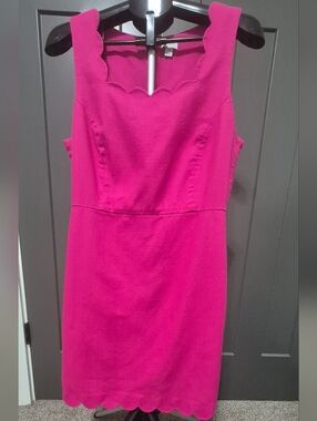 J.Crew Hot Pink Scalloped Sheath Dress Sleeveless Cotton Lined